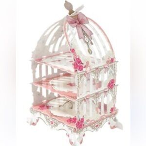 Pink Floral Three-Tier Decorative Dessert Stand - Elegant Party Display